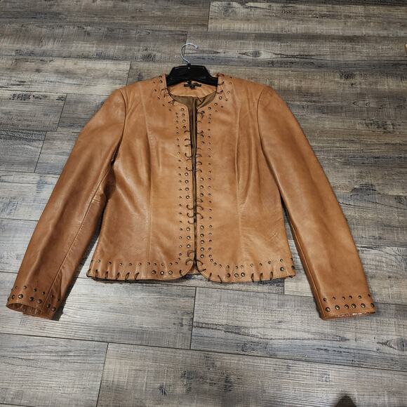 Reba leather jacket with embellishments. Size Small soft brown leather 2185 - Picture 1 of 7